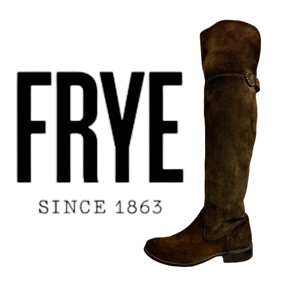 Frye Shoes - Frye Over the Knee Top Fold Brown Suede Leather Boots Flats Soft Women’s Size 9